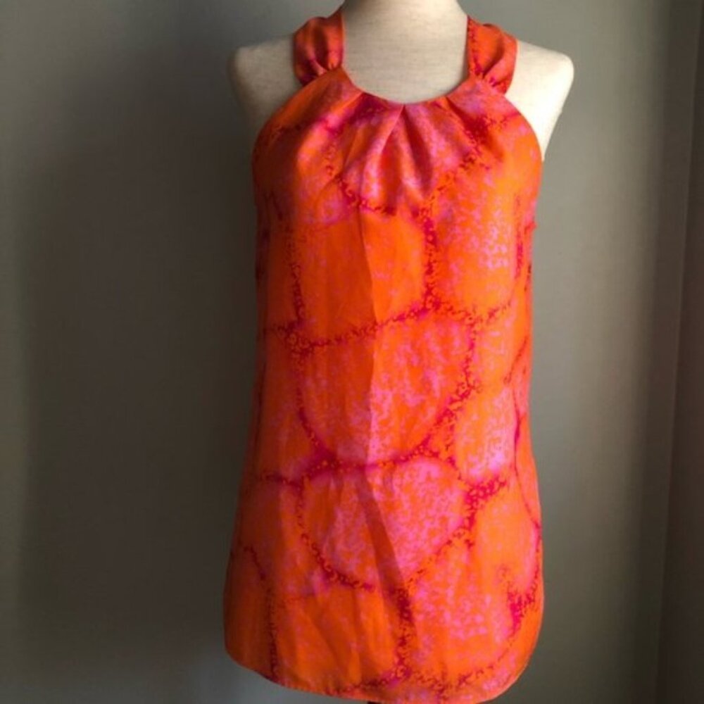Ann Taylor Silk Blend Halter Neck Tank Orange and Pink – Size 14